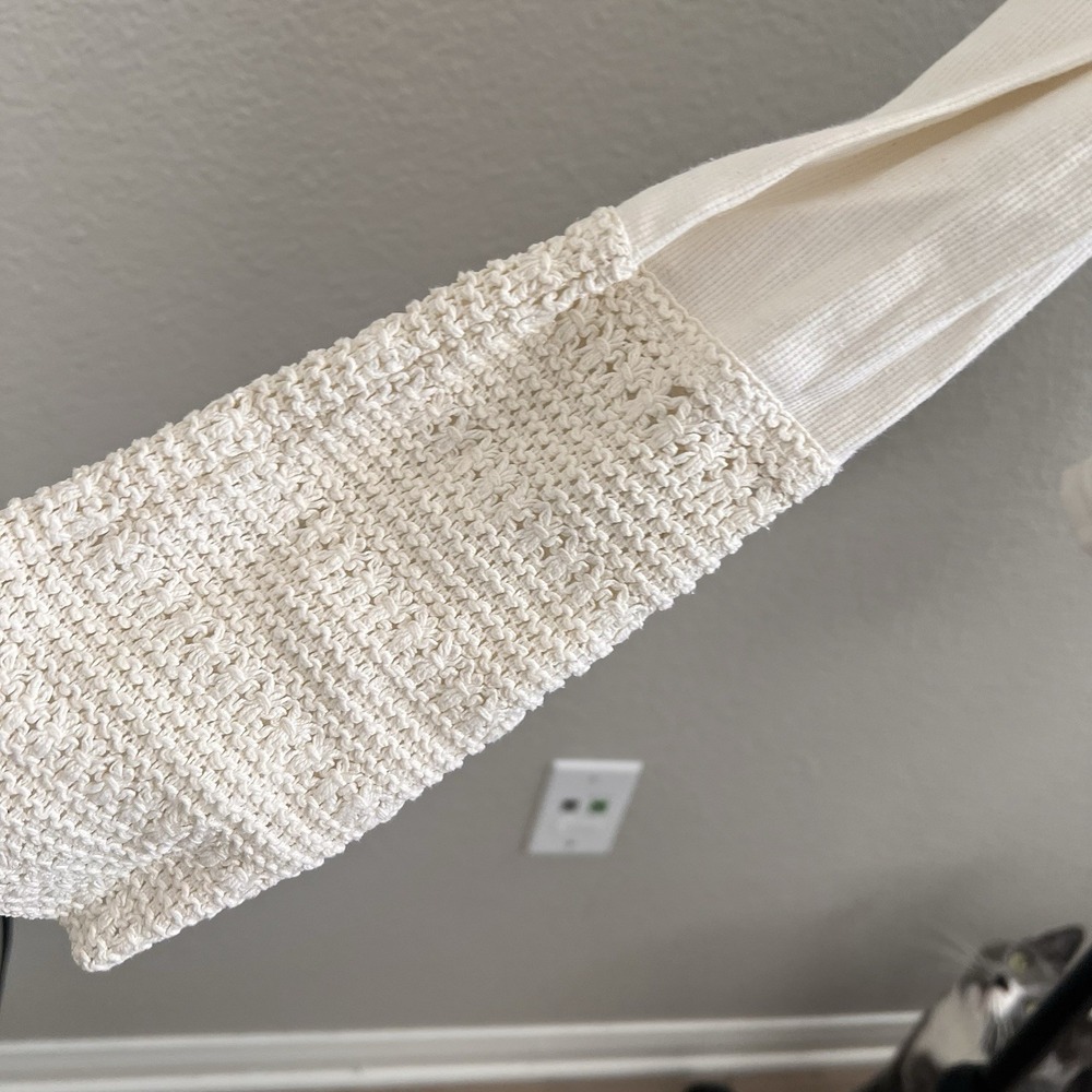Prana Women's Large Ivory Top Blouse Crochet Bell Sleeve Boho Ribbed - Picture 5 of 10